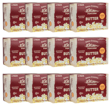 Amish Country Popcorn | Old Fashioned Microwave Popcorn | Ladyfinger Butter - 36 Bags | Non-GMO, Gluten Free, Microwaveable and 