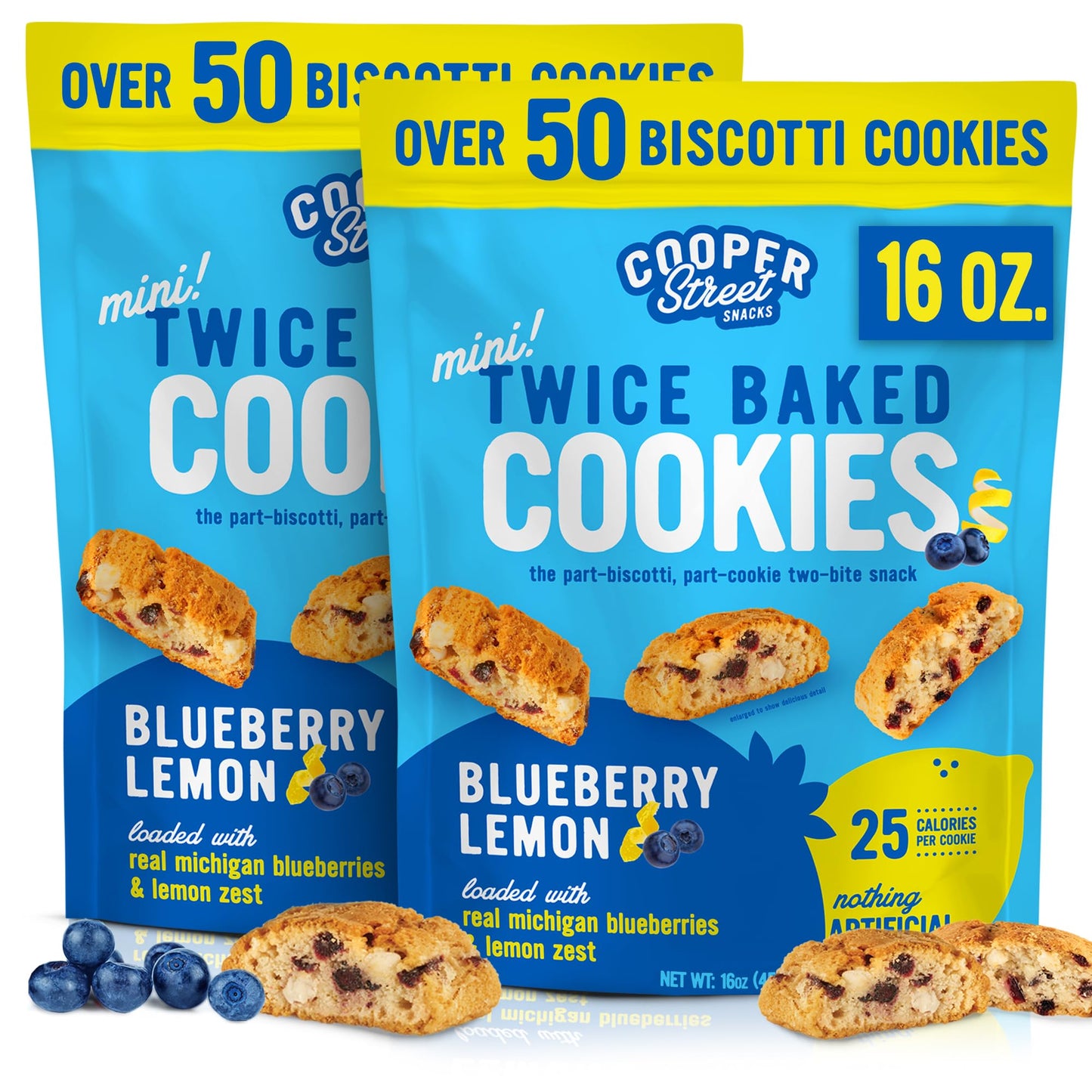 COOPER STREET Twice-Baked Blueberry Lemon Biscotti Cookies – 16 oz Pack of 2, Dairy Free, Peanut Free, Soy Free, Kosher