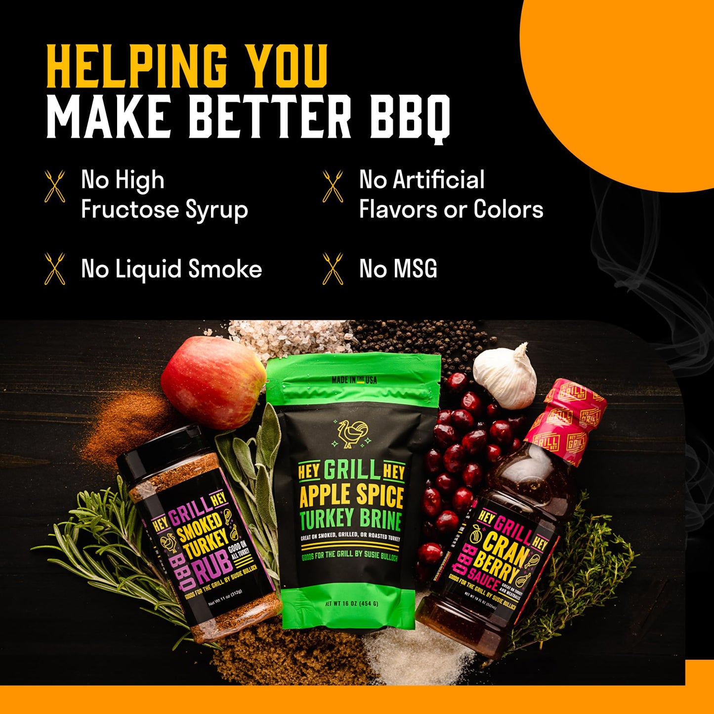 Hey Grill Hey | Turkey Brine Kit | | Includes Apple Spice Brine  Smoked Turkey Rub  and Cranberry BBQ Glaze| Smoked Turkey Brine & Seasoning Kit