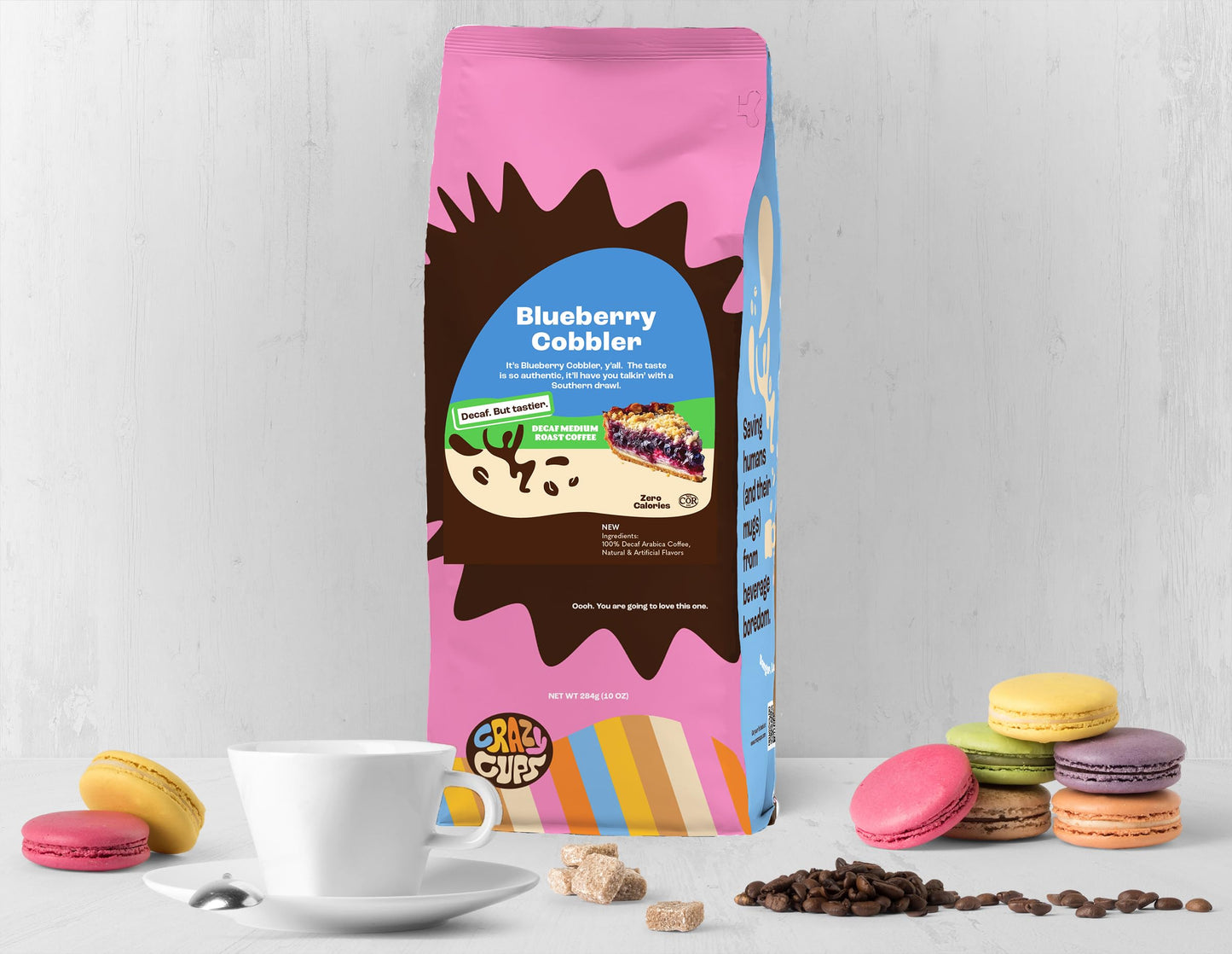 Crazy Cups Flavored Ground Decaf Blueberry Coffee, Decaffeinated Blueberry Cobbler Coffee In 10 Oz Bag, For Brewing Flavored Hot