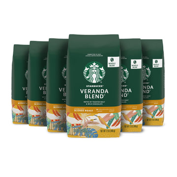 Starbucks Whole Bean Coffee, Starbucks Blonde Roast Coffee, Veranda Blend, 100% Arabica, 6 Bags (12 Oz Each)