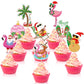 Tatuo 48 Pcs Cupcake Toppers, Santa Claus & Flamingo, 7.2 x 1.18, Multicolored, Cardboard, for Summer & Christmas Parties