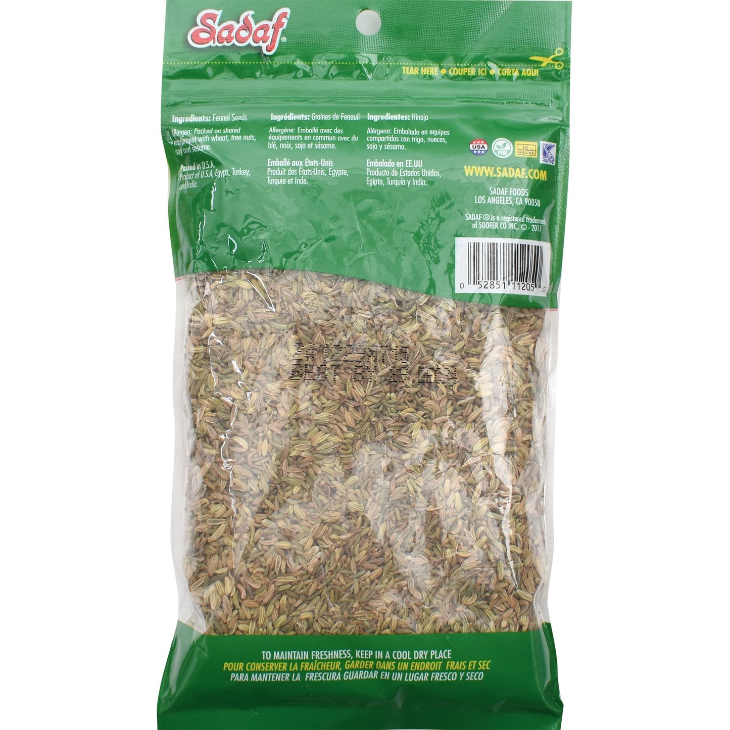 Sadaf Fennel Seeds - Whole Fennel Seeds for Cooking - Semillas de Hinojo - Kosher & Halal - 6 Oz Resealable Bag