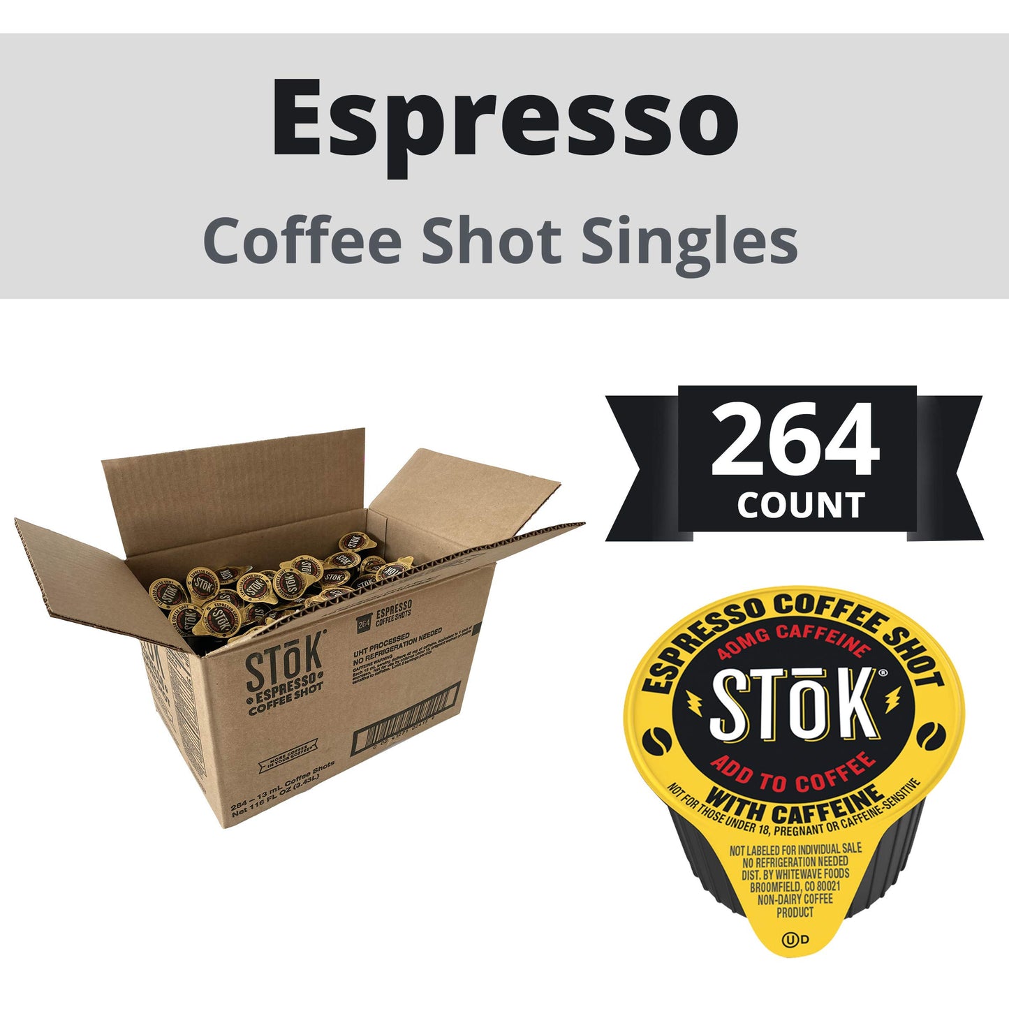 STOK Cold Brew Espresso Coffee Shots, Unsweetened, 0.43 Fl Oz, Pack of 264, Model 041271024159