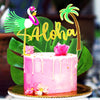 Laventy 2 Pcs Glitter Aloha Cake Topper Flamingo Cake Toppers Flamingo Happy Birthday Cake Decoration Tropical Hawaiian Luau The