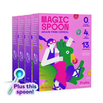 Magic Spoon Cereal - Fruity 4-Pack Of Cereal And Spoon - Keto & Low Carb Lifestyles, Gluten & Grain Free, High Protein, 0G Sugar