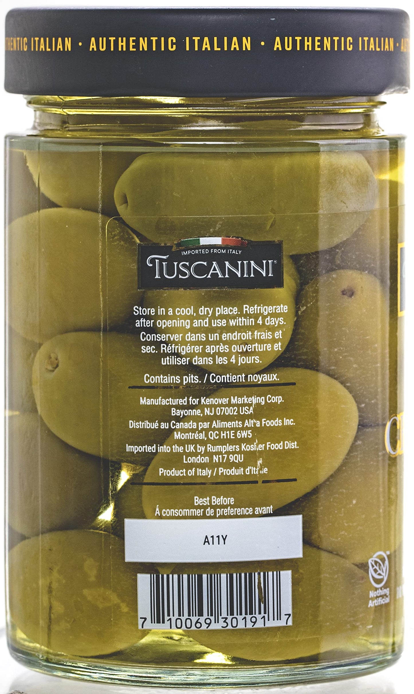 Tuscanini Premium Italian Cerignola Whole Green Jumbo Olives, 10.9Oz (2 Pack) | Mild & Smooth Flavor | Imported From Italy | Kos