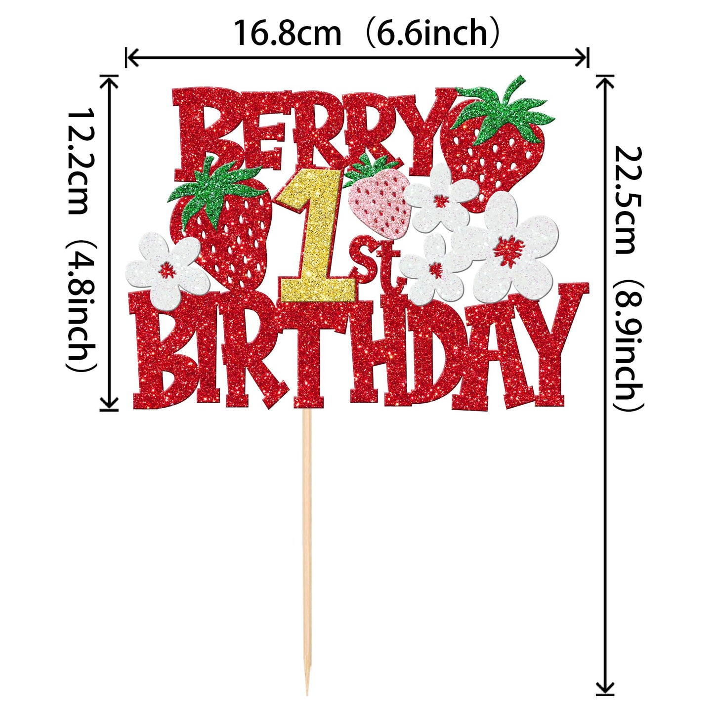 1 Pcs Berry 1St Birthday Cake Topper Red Glitter Flower Fruit Sweet One Strawberry Cake Pick First Birthday Strawberry One Cake