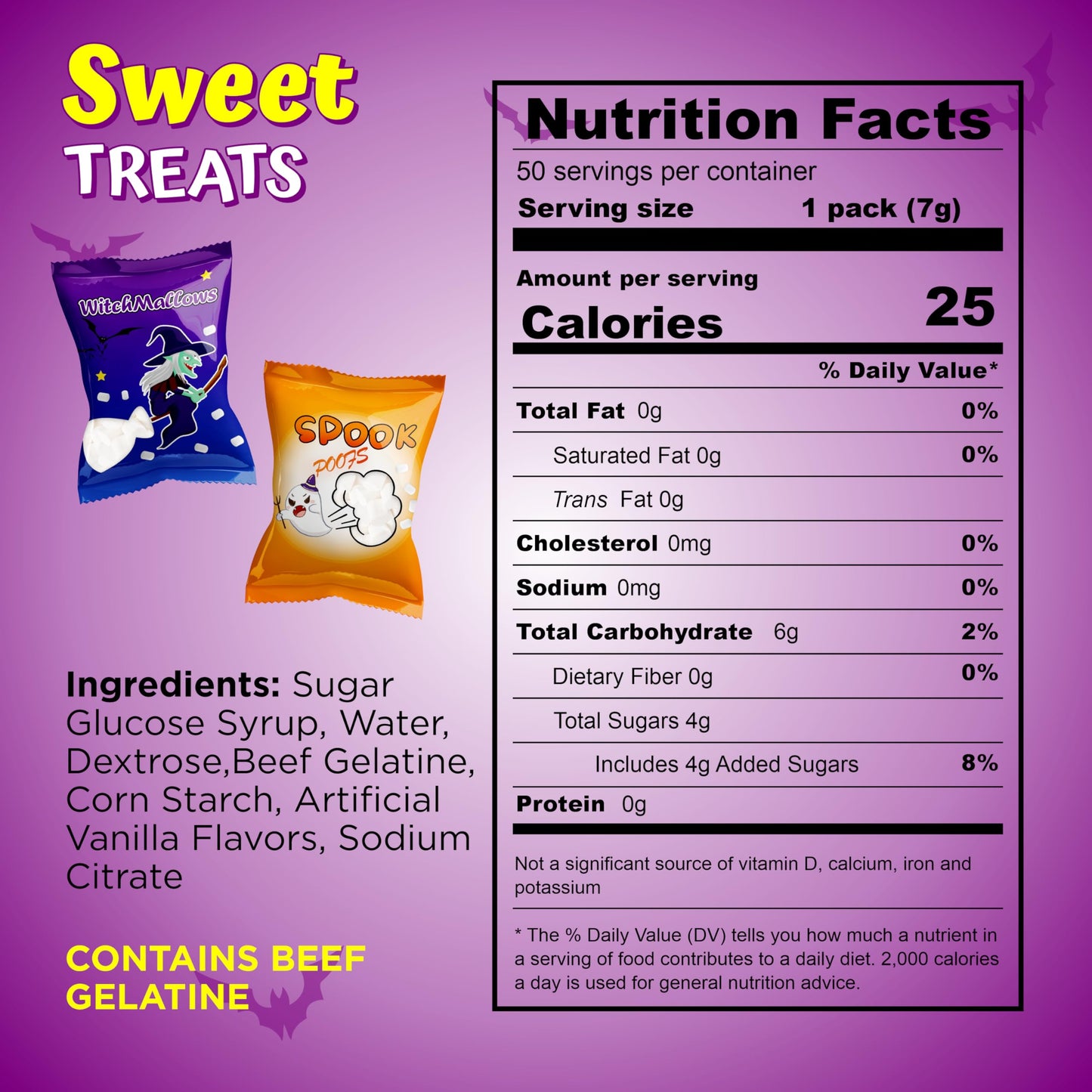 50 Pack Assorted Halloweens Mini Marshmallows Individually Wrapped  Witchmallow & Spook Poof  Vanilla Flavored  Halloweens Themed Snacks Bulk  Kids Fun Halloween Candy Bulk for Trick or Treat