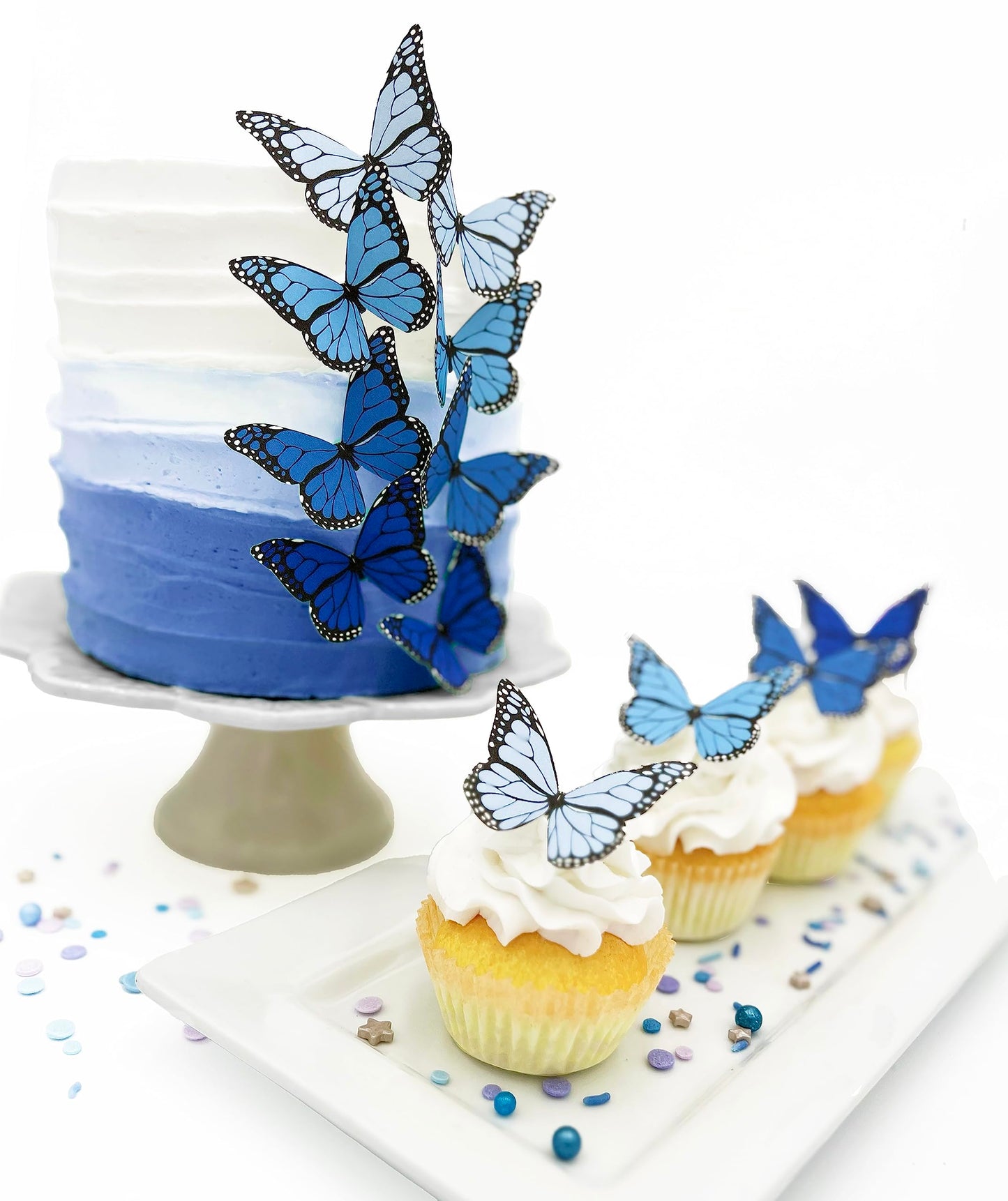 Sugar Robot Edible Butterflies Cake Toppers, Blue Monarch, Paper, 2.5 inches, Model x0025kn06f, Made in the USA