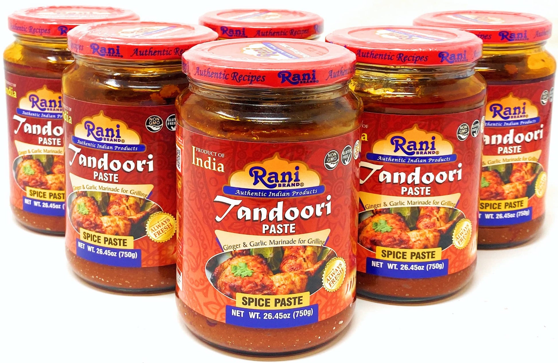 Rani Tandoori Paste (No Colors) 26.5Oz (750G) Glass Jar, Pack Of 5+1 Free ~ For Tandoori Chicken, Chicken Tikka, Paneer Tikka |