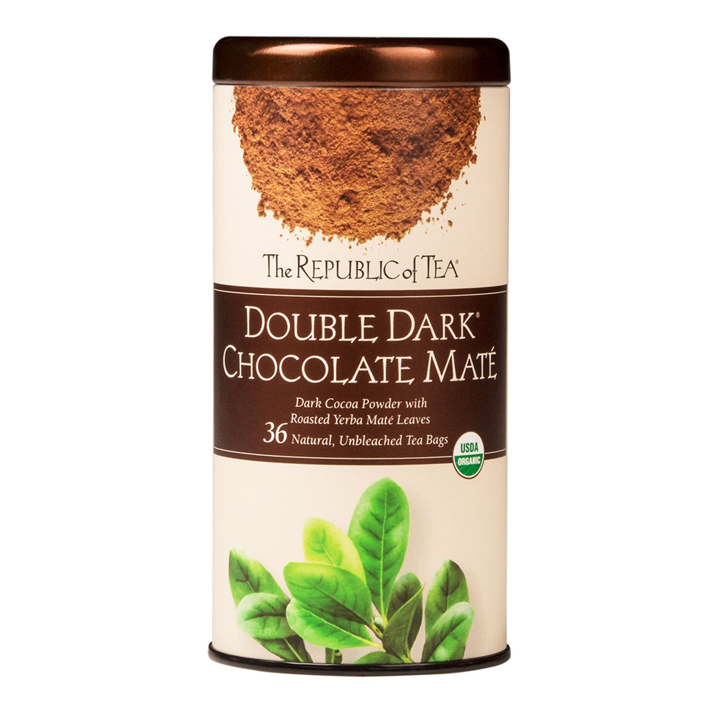 The Republic of Tea - Organic Double Dark Chocolate Mat?  Naturally Caffeinated Yerba Mat?  Steeps 36 Cups
