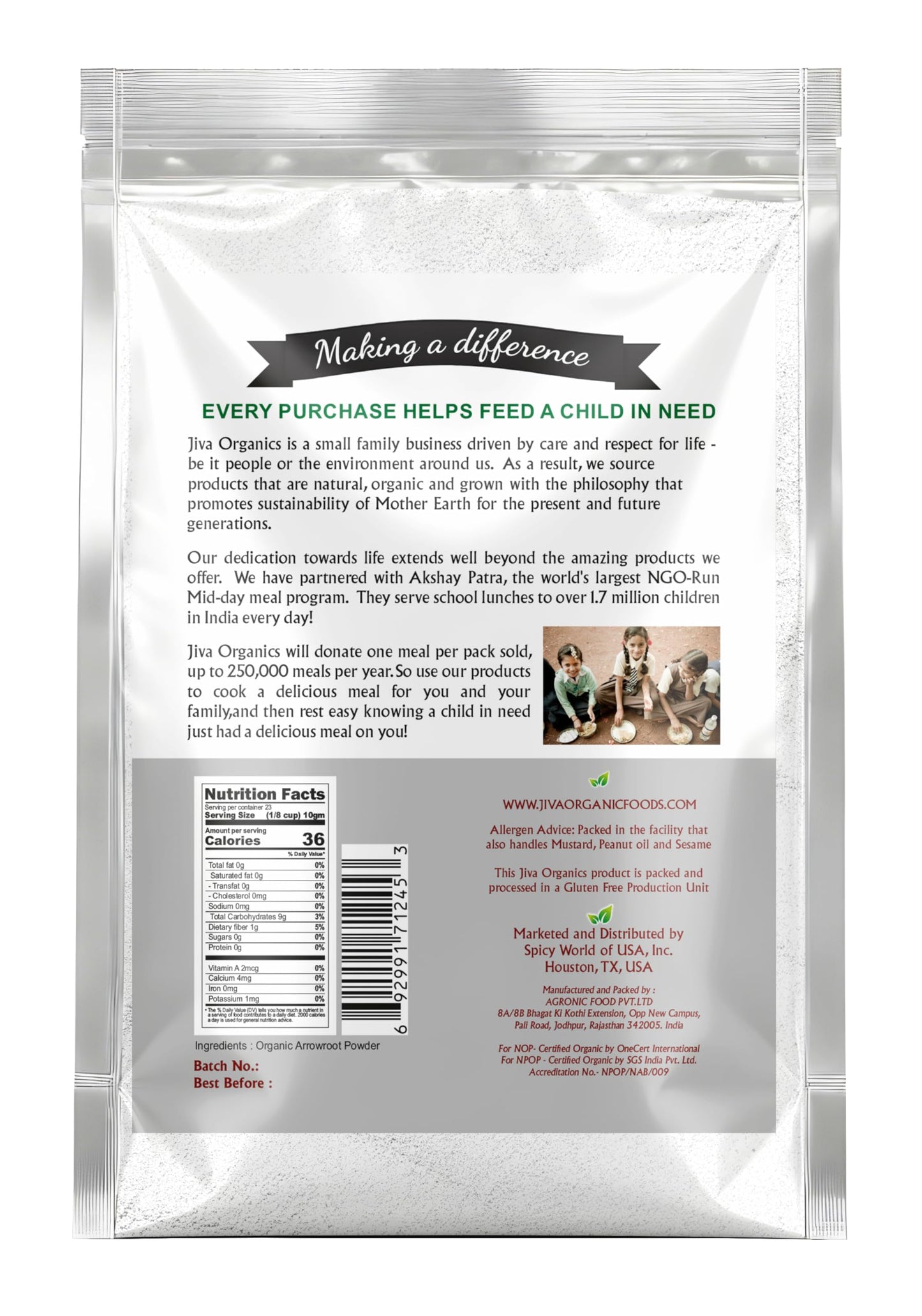 Jiva Organics Organic Arrowroot Flour (Powder) 8 Ounce Bag - Raw, Non-GMO