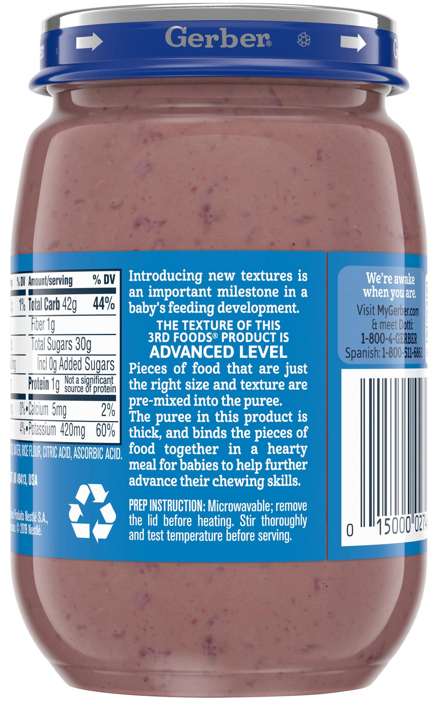 Gerber 3Rd Foods Puree Baby Food Jar, Banana Blueberry Rice Pudding, Non Gmo Baby Food, 6 Ounce Glass Jar (Pack Of 12)