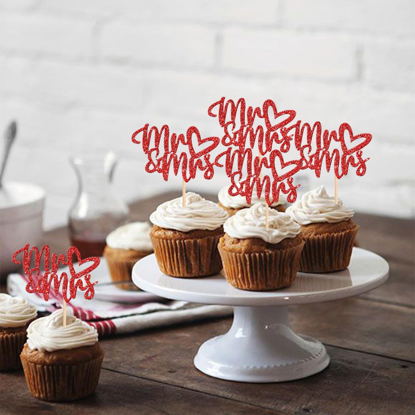 36 Pcs Mr & Mrs Cupcake Toppers With Love Heart Glitter Bridal Shower Cupcake Picks Cake Picks For Wedding Engagement Birthday P