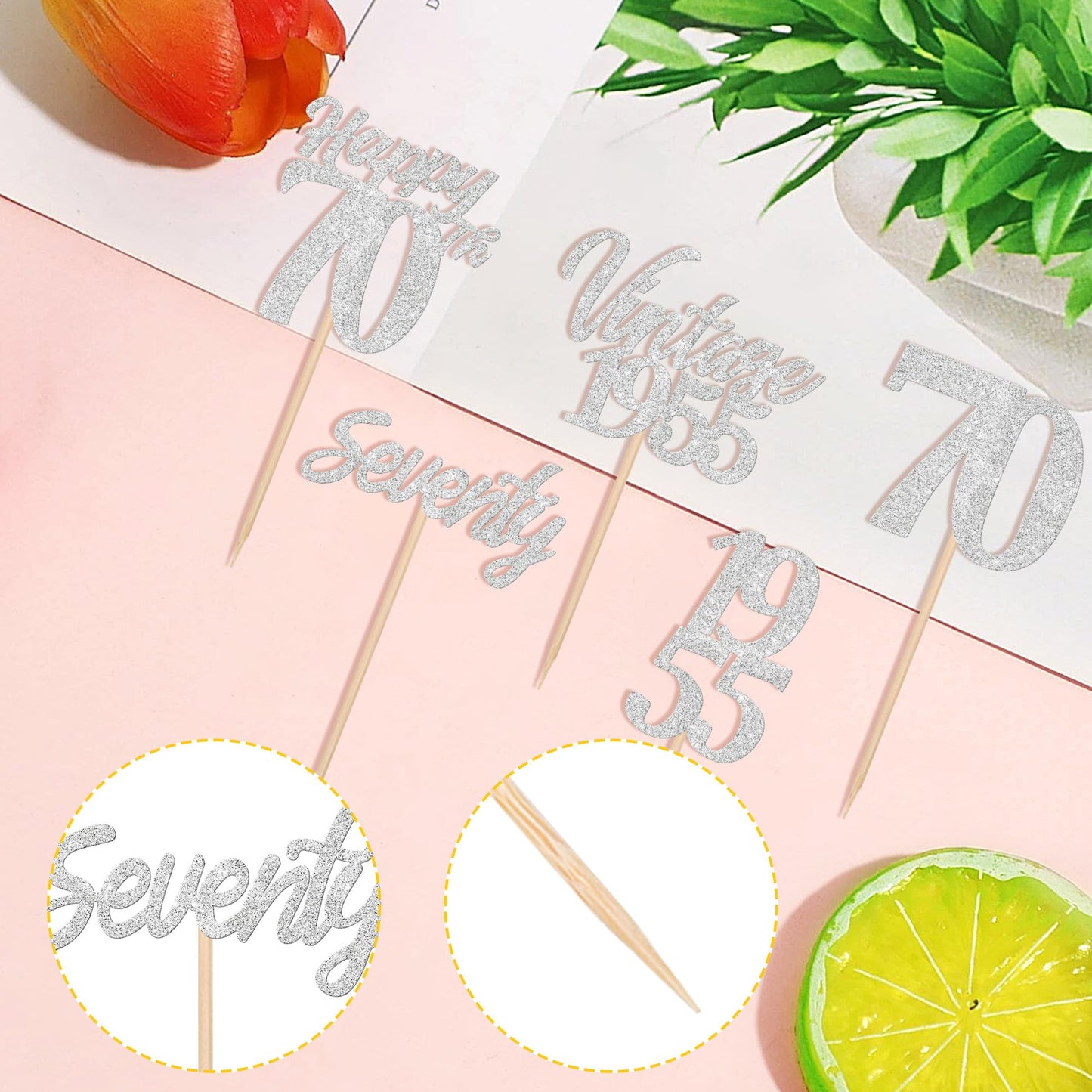 30Pcs Happy 70Th Birthday Cupcake Toppers Cheers To 70 Vintage 1955 Cupcake Picks Hello 70 Seventy 70Th Birthday Decorations For