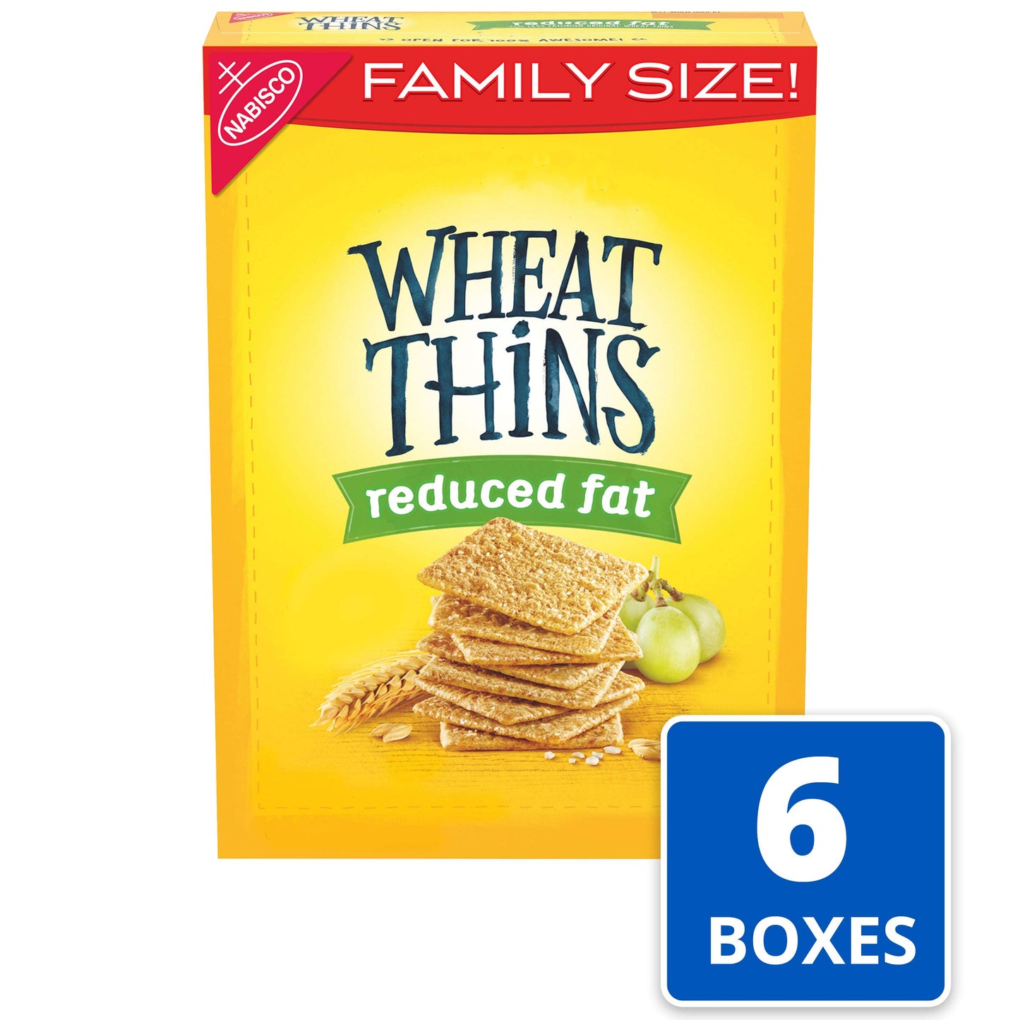 Wheat Thins Reduced Fat Whole Grain Wheat Crackers, Family Size, 6 - 14.5 Ounce Boxes (Pack of 6)