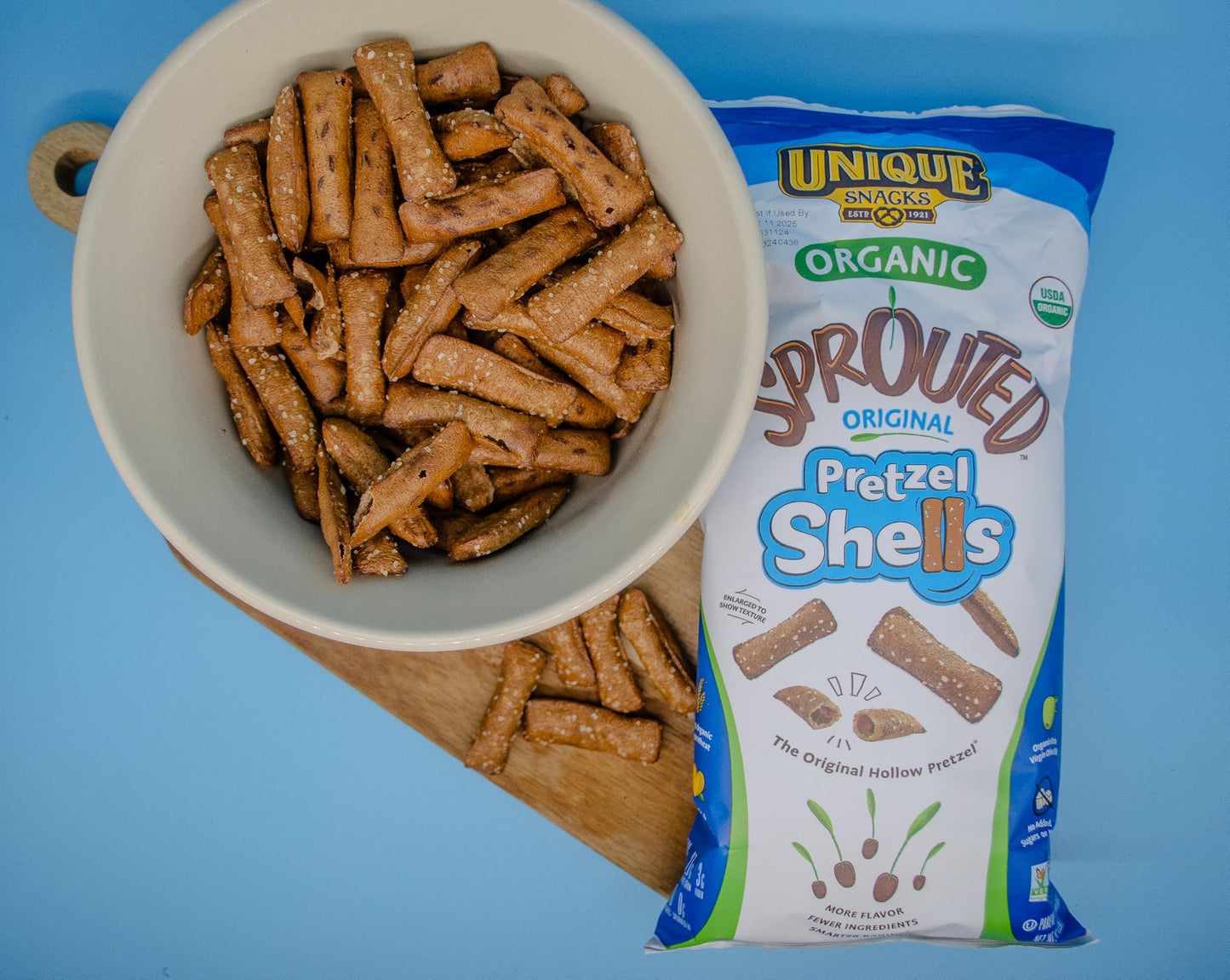 Unique Snacks Sprouted Pretzel Shells, Vegan & Non-GMO, 8 Oz. Bag, Pack of 12