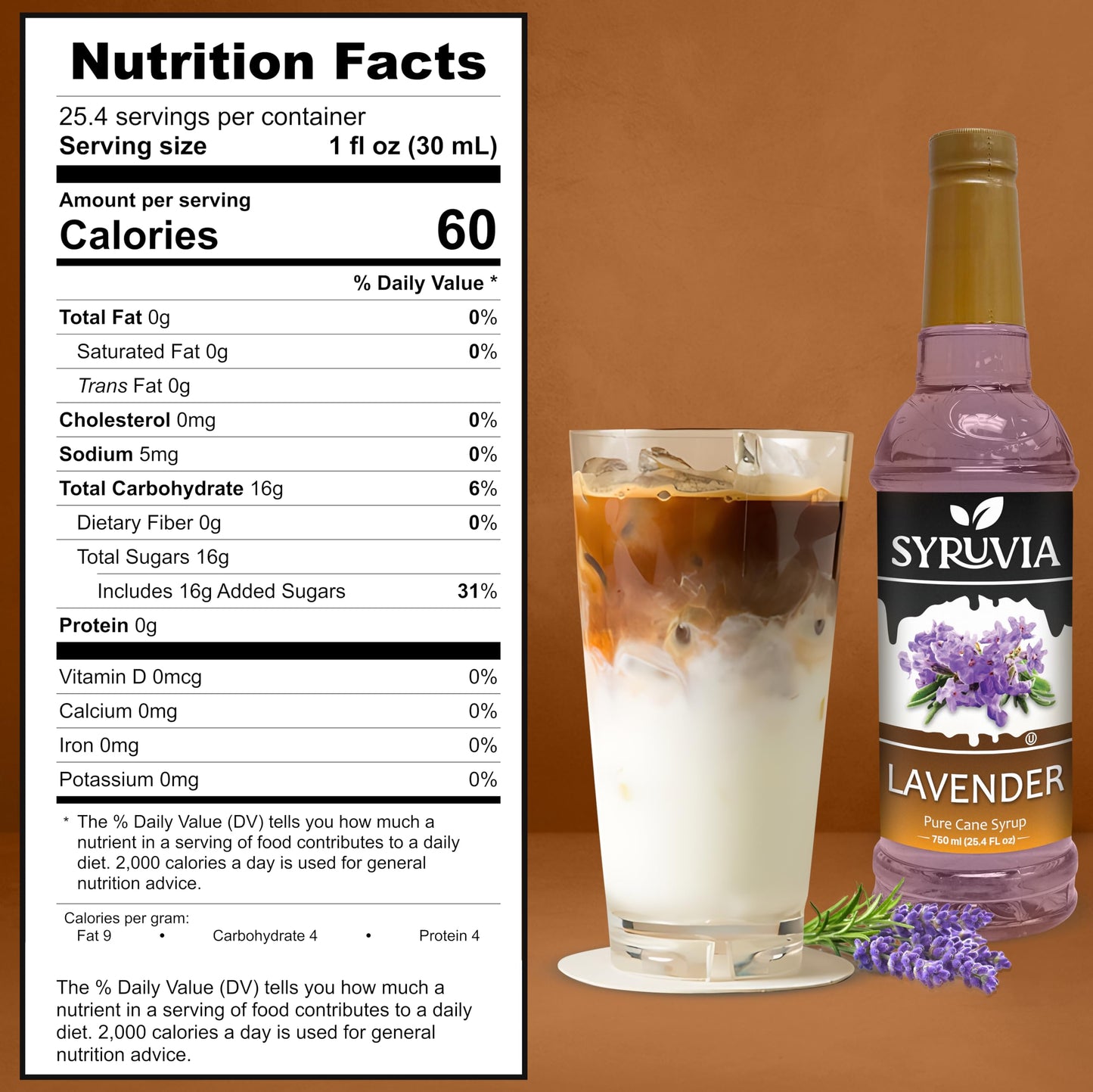 Syruvia Lavender Syrup - Lavender Coffee Syrup Flavor, 25.4 Fl Oz, Kosher, Gluten Free, Perfect For Coffee, Drinks, Soda, Desser