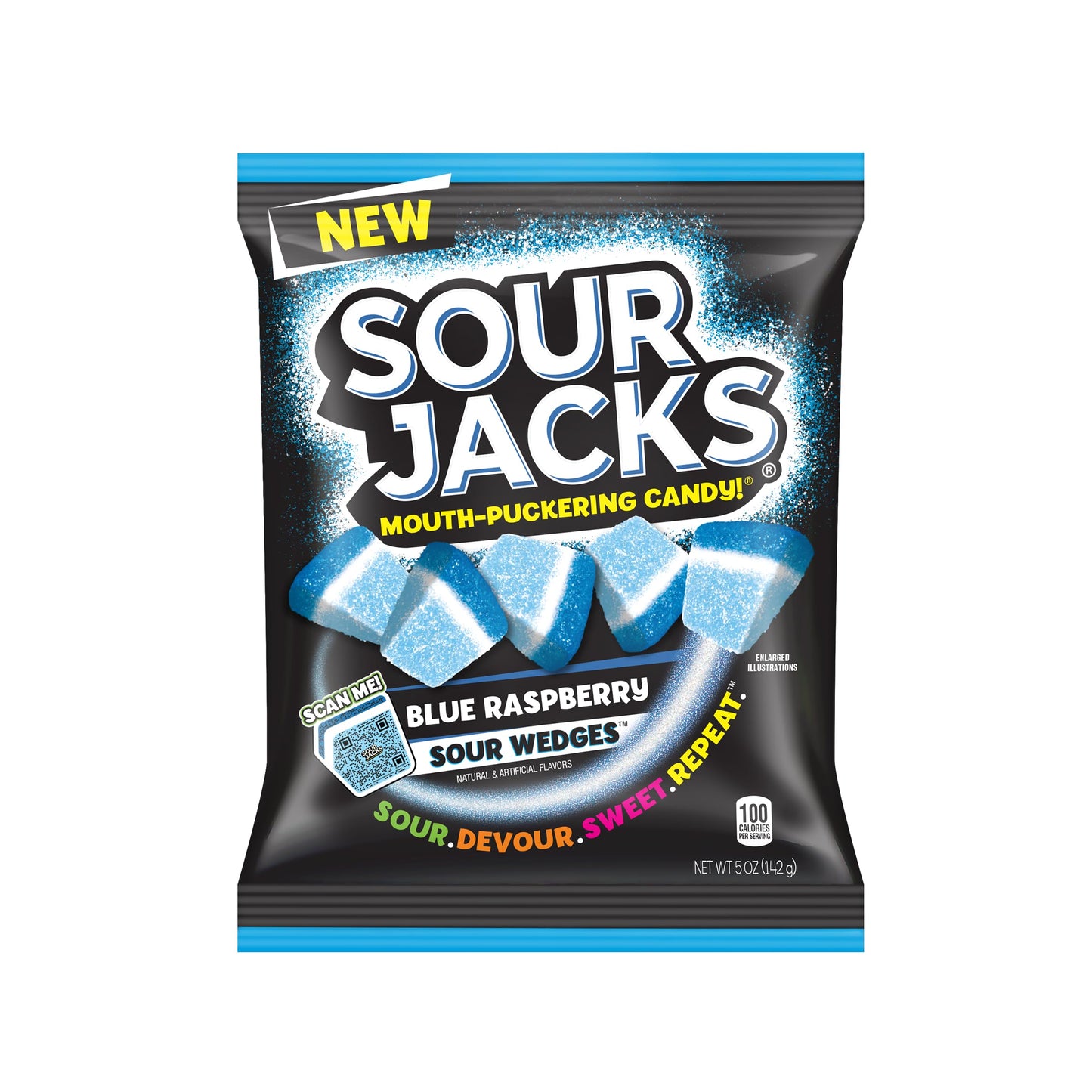 Sour Jacks, Sour Gummy Wedges, Blue Raspberry Flavored Candy, 5Oz Bag (12 Pack)