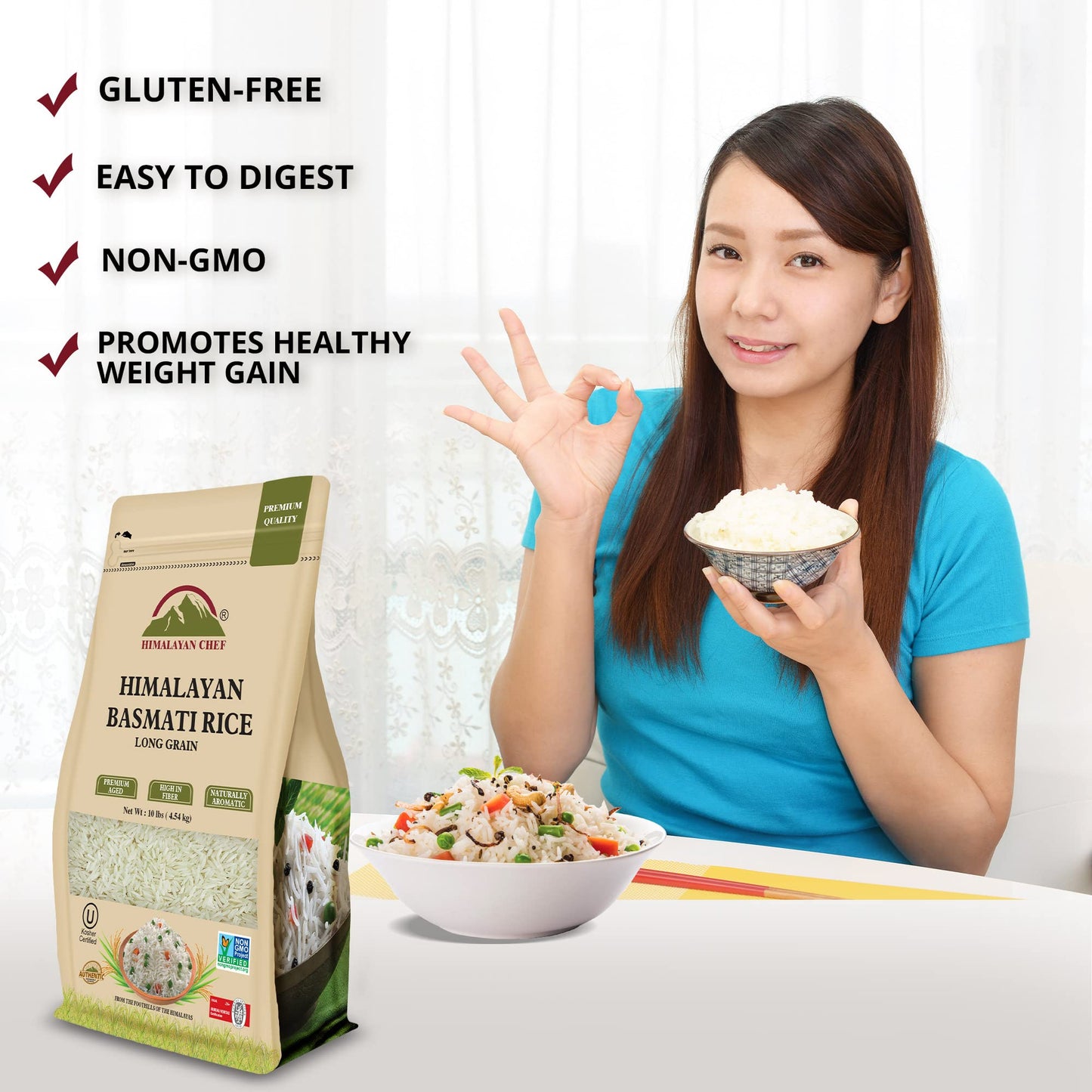 Himalayan Chef Basmati Rice,Extra Long Grain Rice Fluffy Quick Cooking Aromatic - 10 Lbs.(Packaging May Vary)