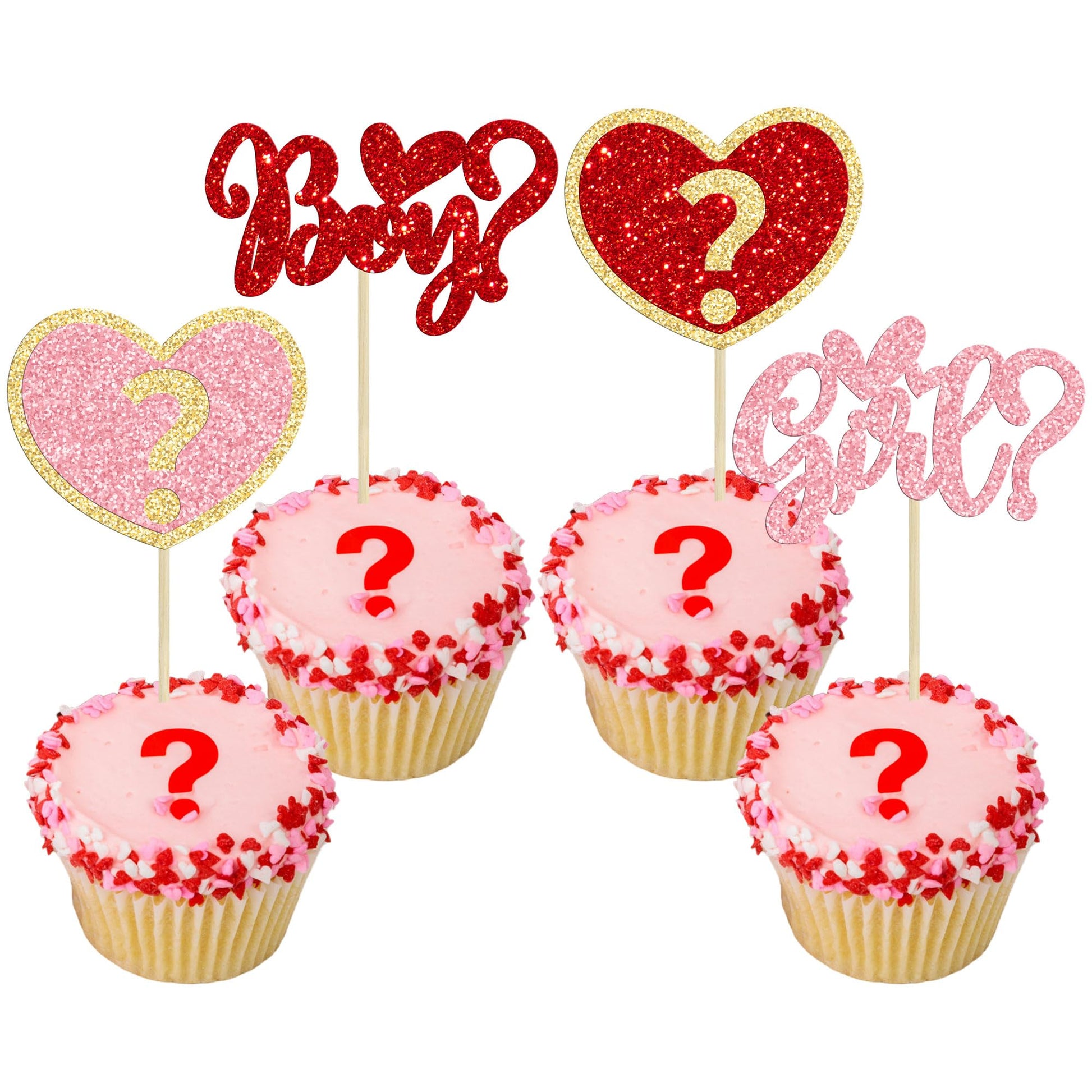 Gyufise 24Pcs Valentine Gender Reveal Cupcake Toppers Pink Red Glitter Heart Boy Or Girl Cupcake Picks Decorations For ValentineS Day Birthday Anniversary Party Supplies