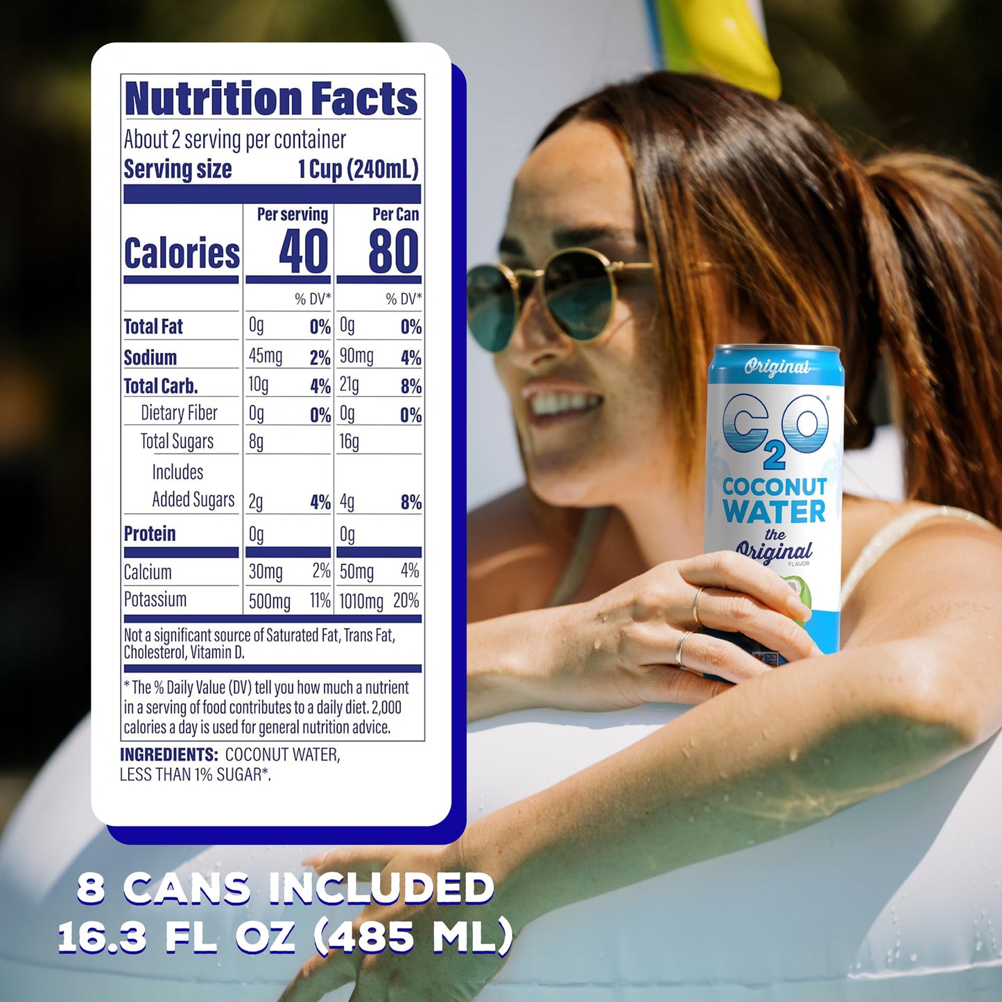 C2O Original Coconut Water, 16.3 FL OZ (Pack of 8)