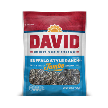 David Seeds Buffalo Style Ranch Flavored Salted And Roasted Jumbo Sunflower Seeds, Keto Friendly Snack, 5.25 Oz Bags, 12 Pack