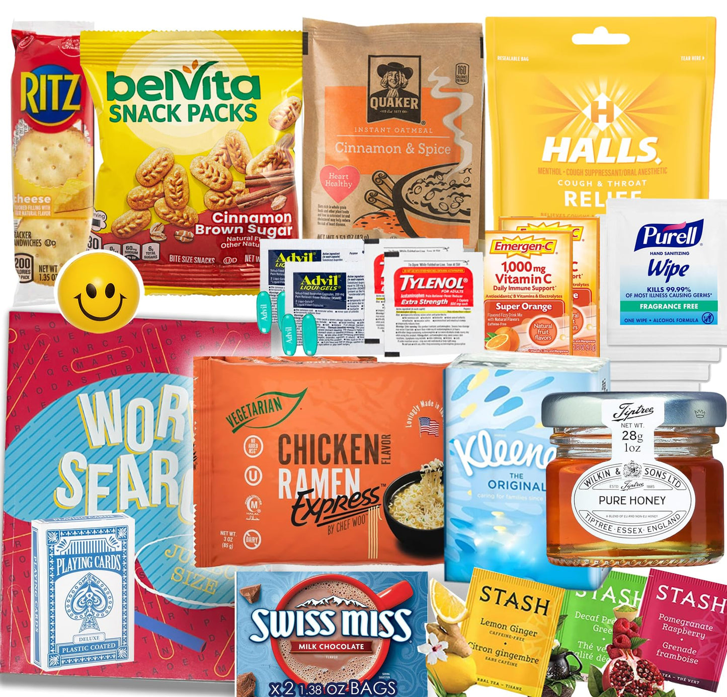 Flu Get Well Gift Basket Care Package – Snacks, Vitamin C, Medicine, Greeting Card, Wipes & Fun Activities – Comfort Gift Set With Tea, Stress Relief Colds, Flu, Allergies For Mature-Themed & Teenage