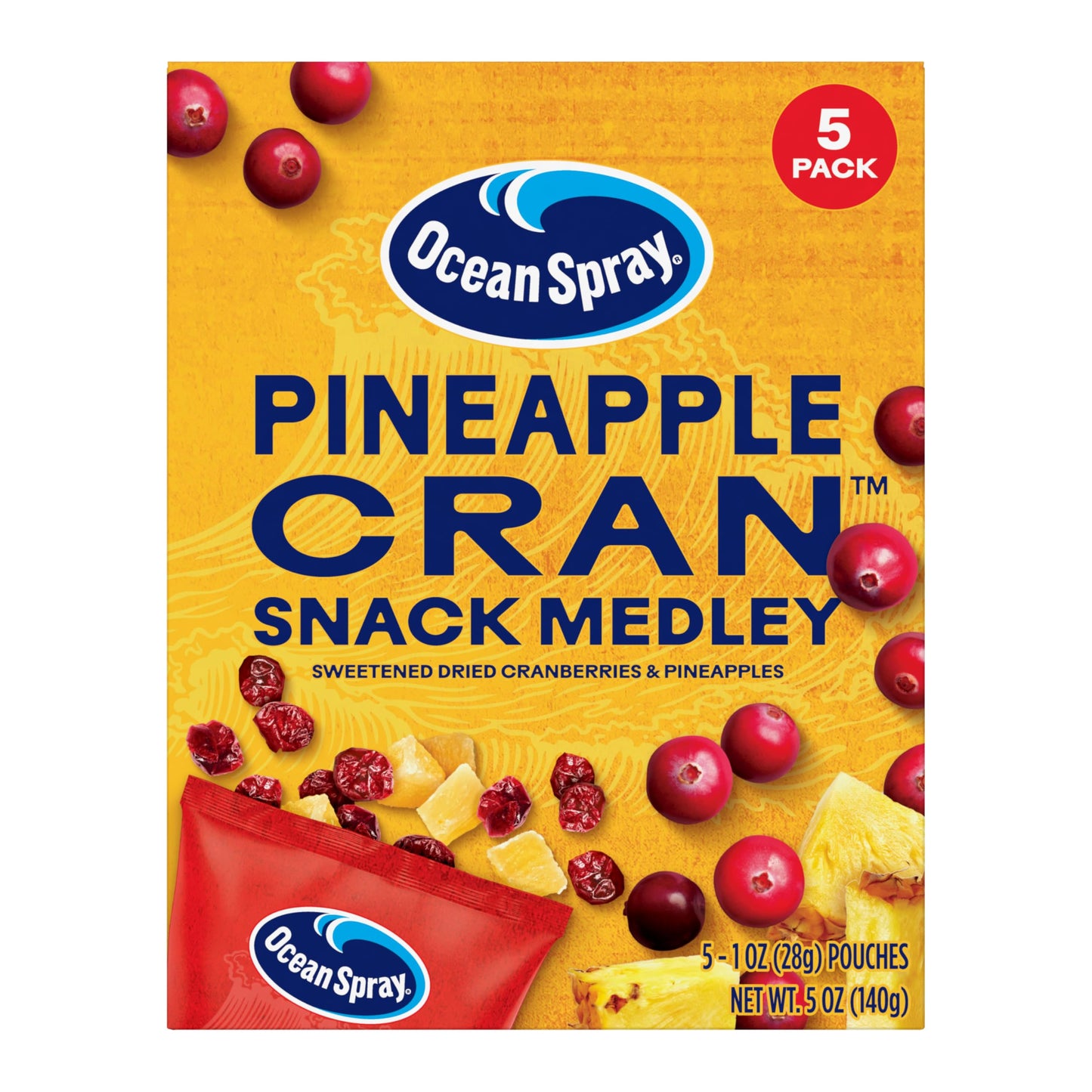 Ocean Spray Pineapple Cran Snack Medley, Cranberry and Pineapple Dried Fruit Snack, 1 Oz Pouches, 5 Count