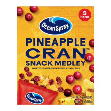 Ocean Spray Pineapple Cran Snack Medley, Cranberry and Pineapple Dried Fruit Snack, 1 Oz Pouches, 5 Count