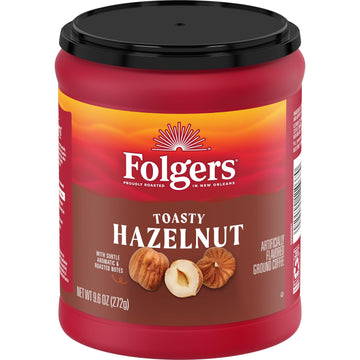 Folgers Toasty Hazelnut Flavored Ground Coffee, 9.6 Ounce Canister (Pack Of 6)