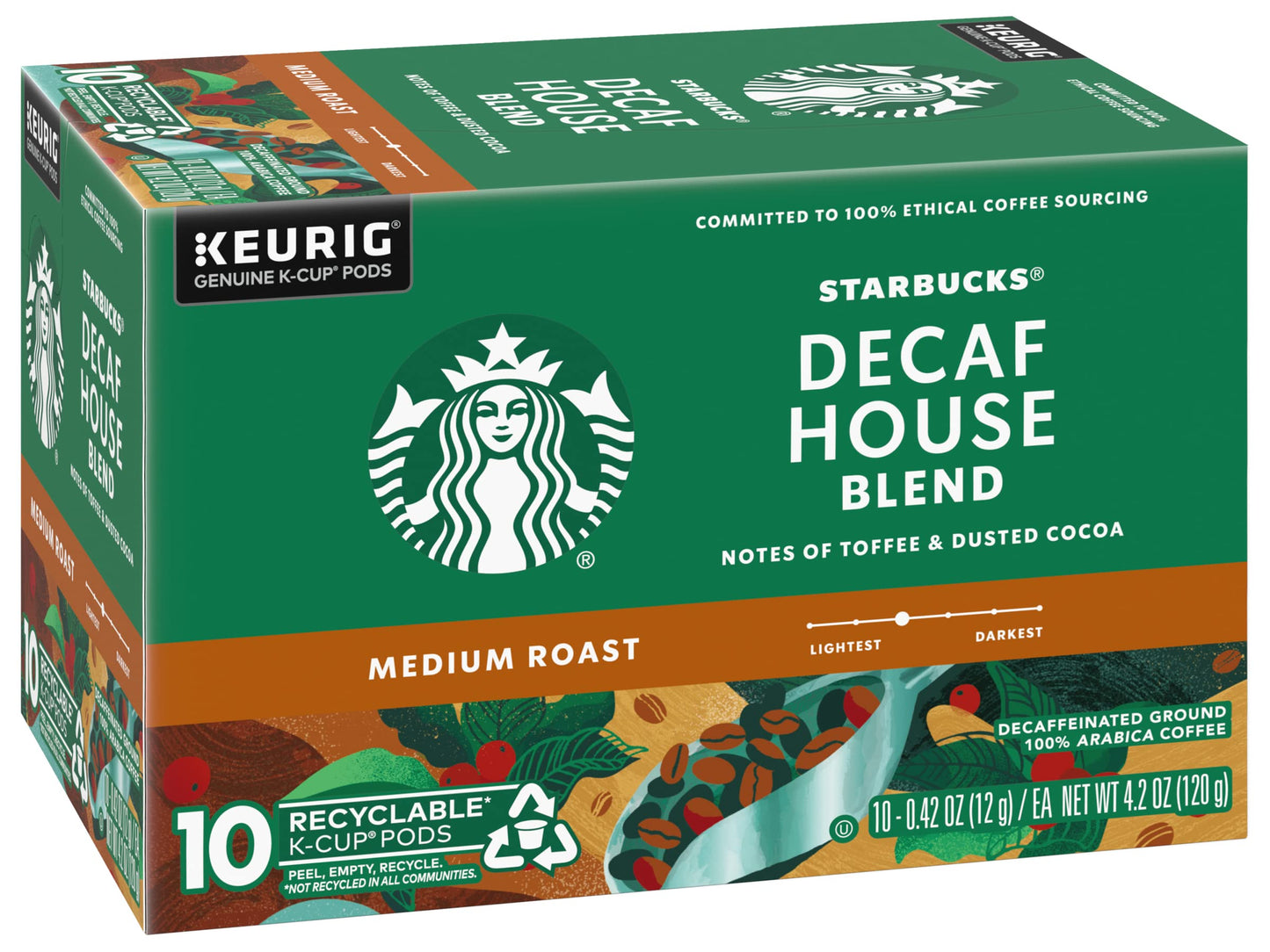 Starbucks Decaf House Blend K-Cup Pods, Medium Roast, 10 Count (Pack of 3)
