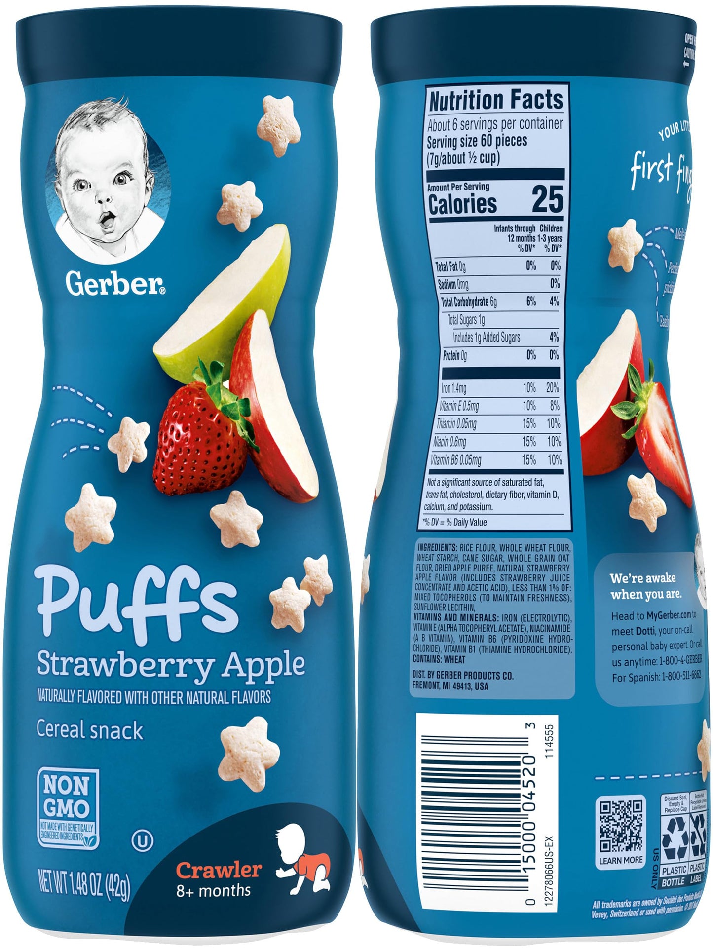 Gerber Puffs Variety Pack, 1 Strawberry Apple, 1 Blueberry, 1 Apple Cinnamon, 3 Ct