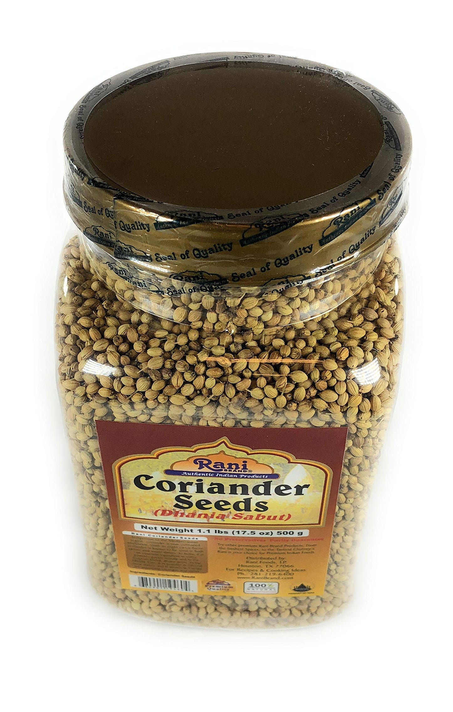 Rani Coriander (Dhania) Seeds Whole, Indian Spice 17.5Oz (1.1Lbs) 500G Pet Jar ~ All Natural | Gluten Friendly | Non-Gmo | Vegan | Indian Origin