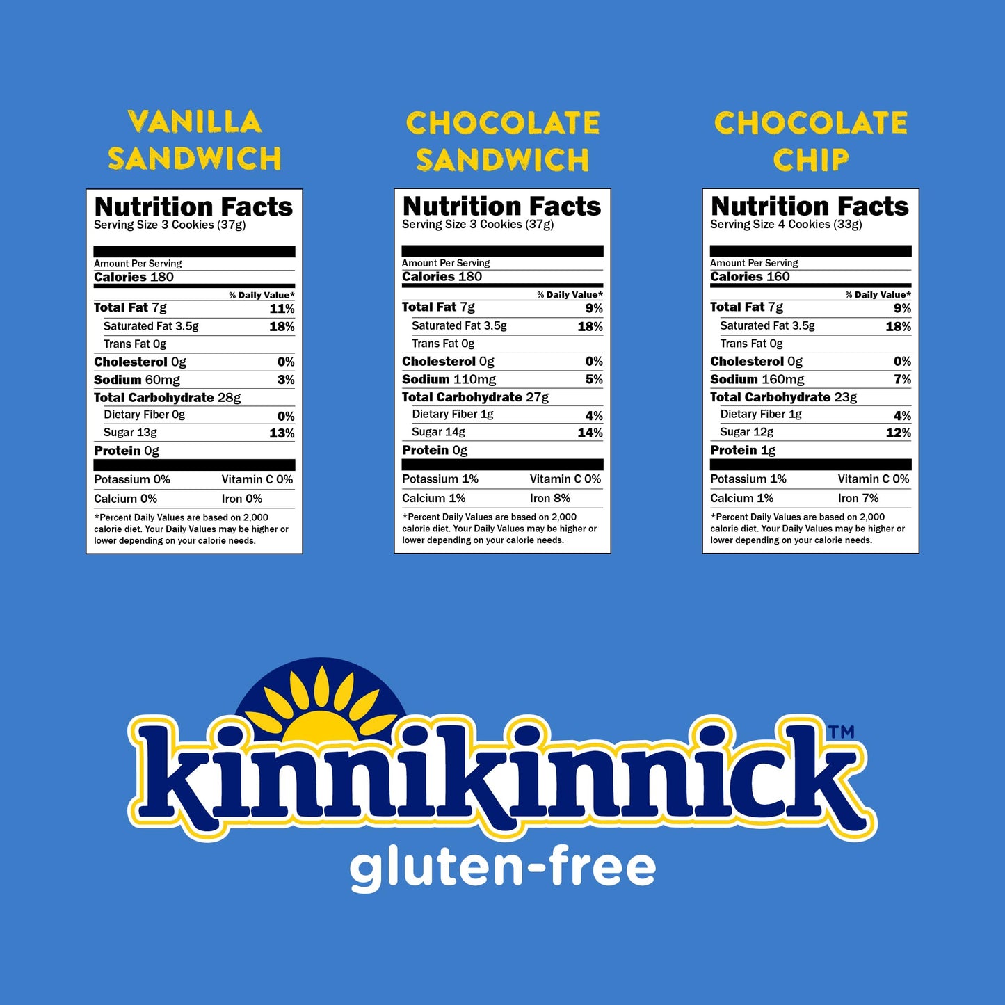 Kinnikinnick Cookie Variety Pack - Montanas Chocolate Chip Cookies, KinniTOOS Chocolate and Vanilla Crme Cookies - Gluten Free,