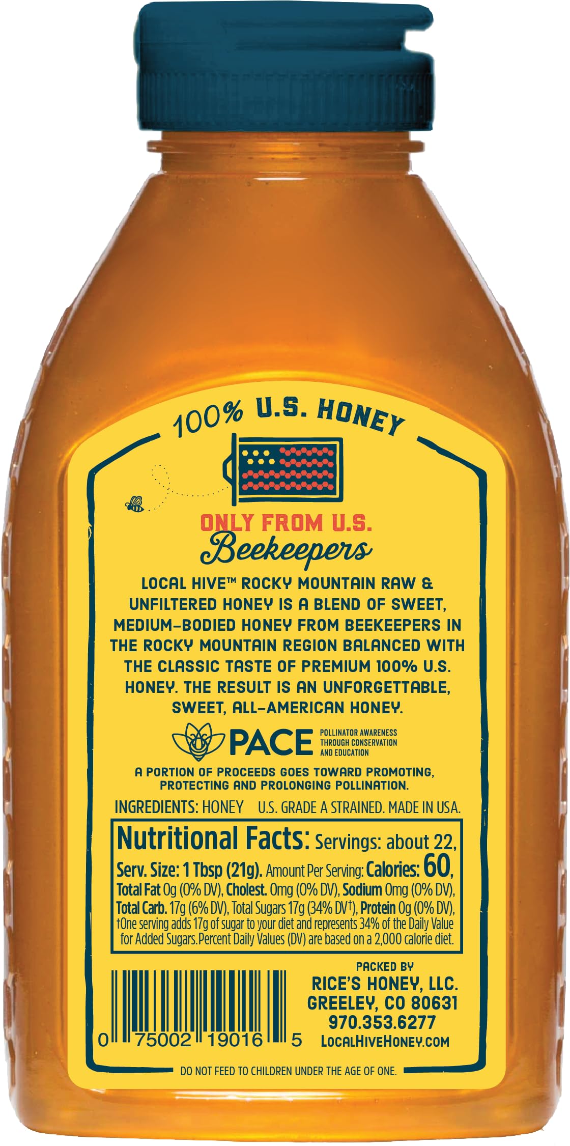Local Hive Rocky Mountain Raw Unfiltered Honey 16Oz. 100% Us Honey Sourced From American Bees And Beekeepers.
