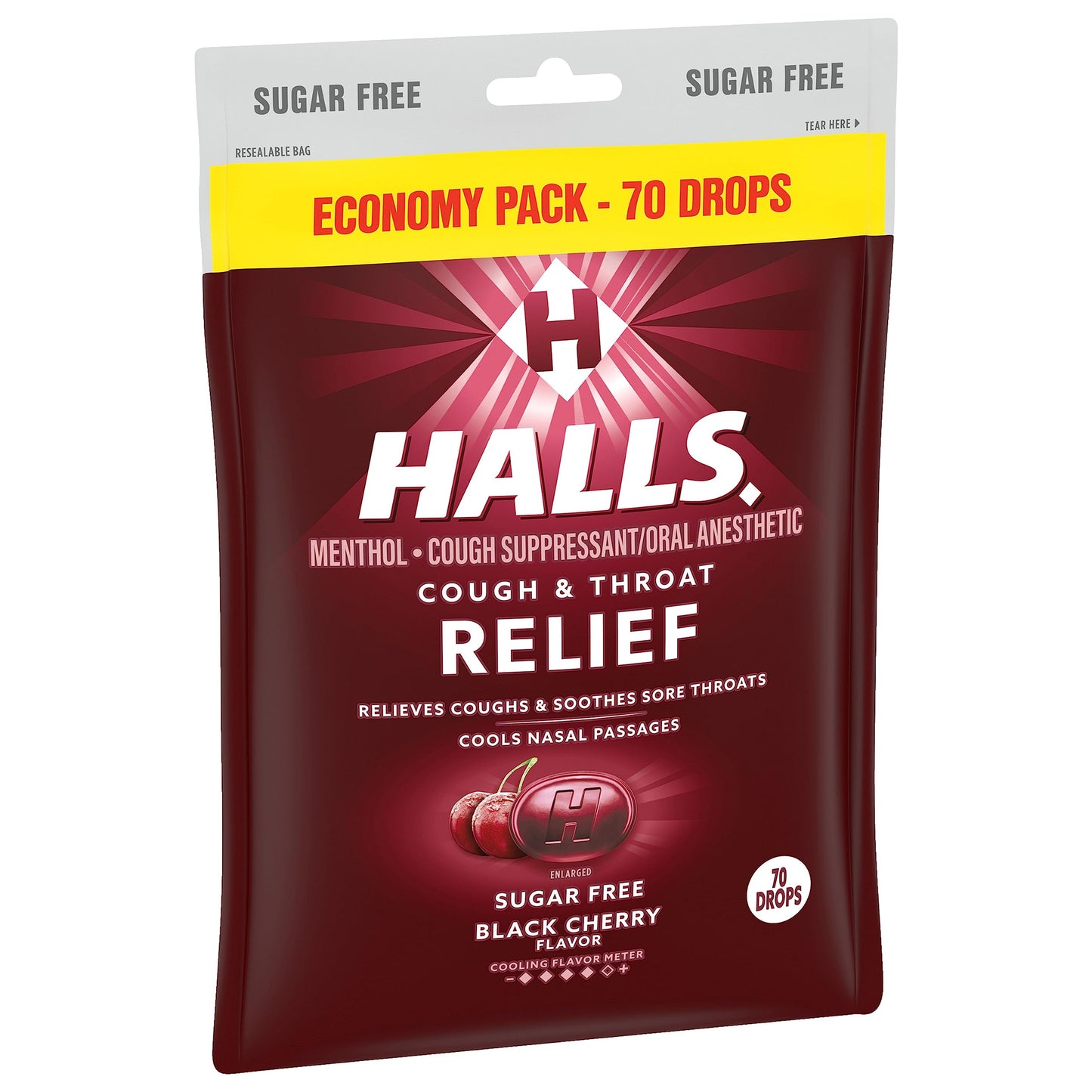 HALLS Relief Sugar Free Black Cherry Flavor Cough Drops, Economy Pack, 12 Bags (840 Total Drops)