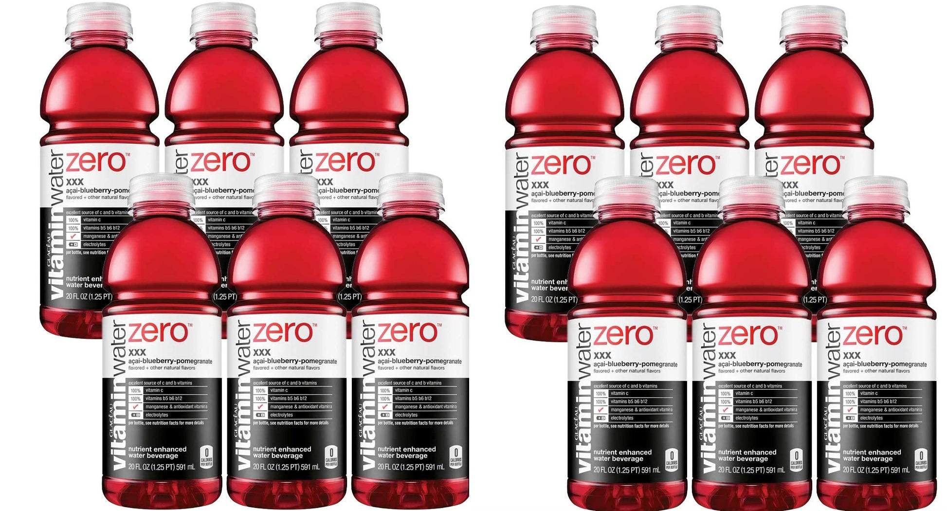 GLACEAU vitaminwater Zero, Acai-Blueberry-Pomegranate, 20oz Bottle, 12 Pack (Total 120 Oz)