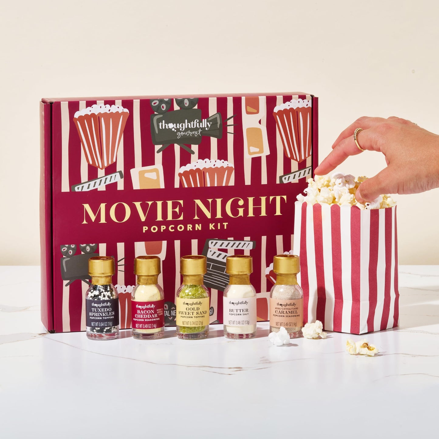 Thoughtfully Gourmet, Valentines Movie Night Popcorn Gift Set, Includes Yellow & Mixed Popcorn Kernels, 10 Popcorn Bags, 5 Gourm