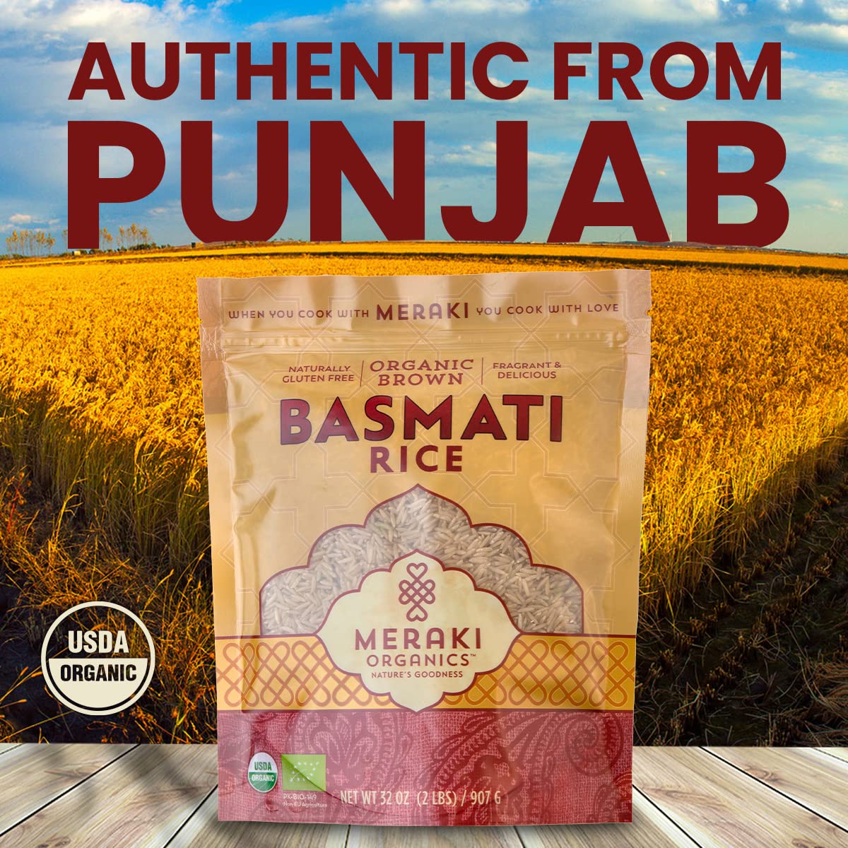 Meraki Organic Brown Basmati Rice 2 Lb Bag - Pleasant Aroma, Separated Fluffy And Nutty Texture - Authentic Rice From Punjab, 10