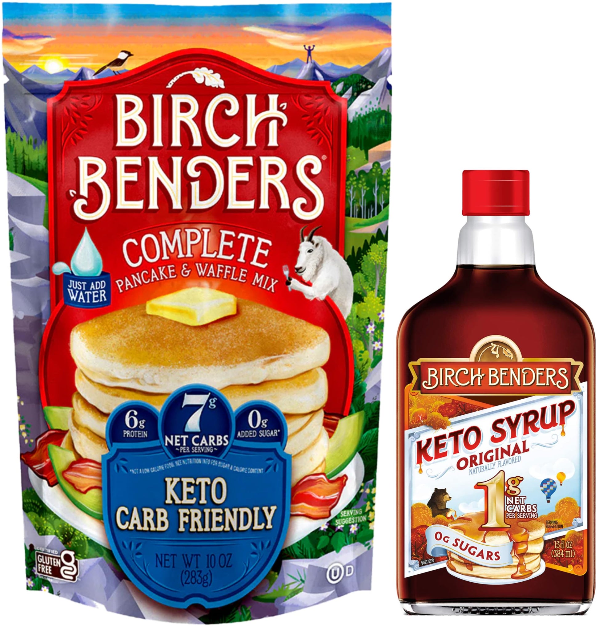 Birch Benders Keto Pancake & Waffle Mix and Original Keto Syrup, Gluten Free, Carb-Friendly, 13 fl oz