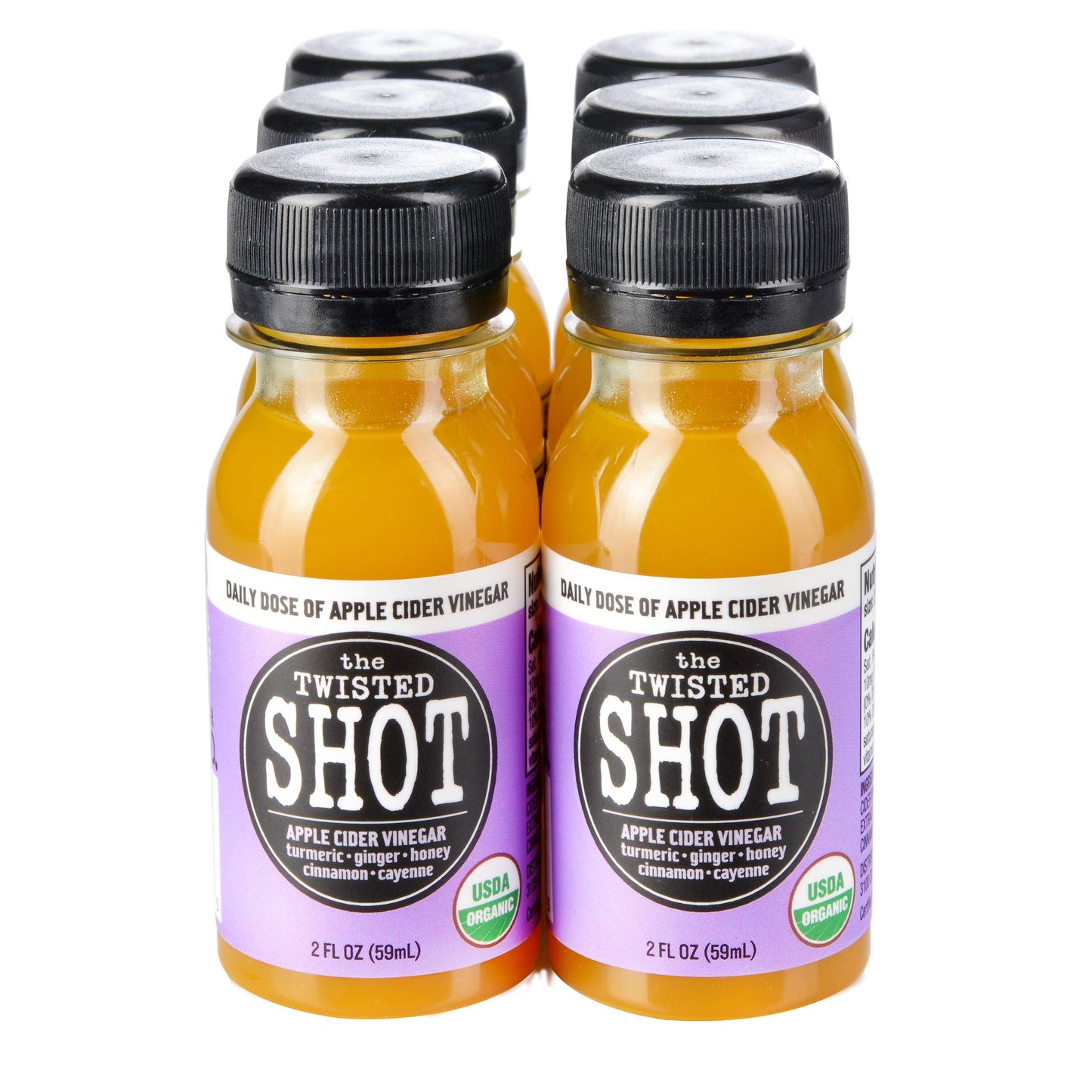 The Twisted Shot | Organic Apple Cider Vinegar Wellness Shots With Ginger, Turmeric, Honey, Cinnamon And Cayenne | Digestion, Immunity And Gut Health Support | Ready To Drink | 6, 2 Oz Mini Bottles