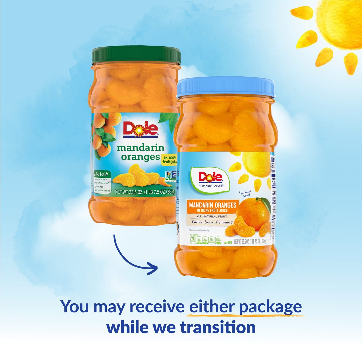 Dole Mandarin Oranges In 100% Fruit Juice - Dole Resealable Fruit Jars - Rich Source Of Vitamin C - 23.5 Oz - 8 Pack