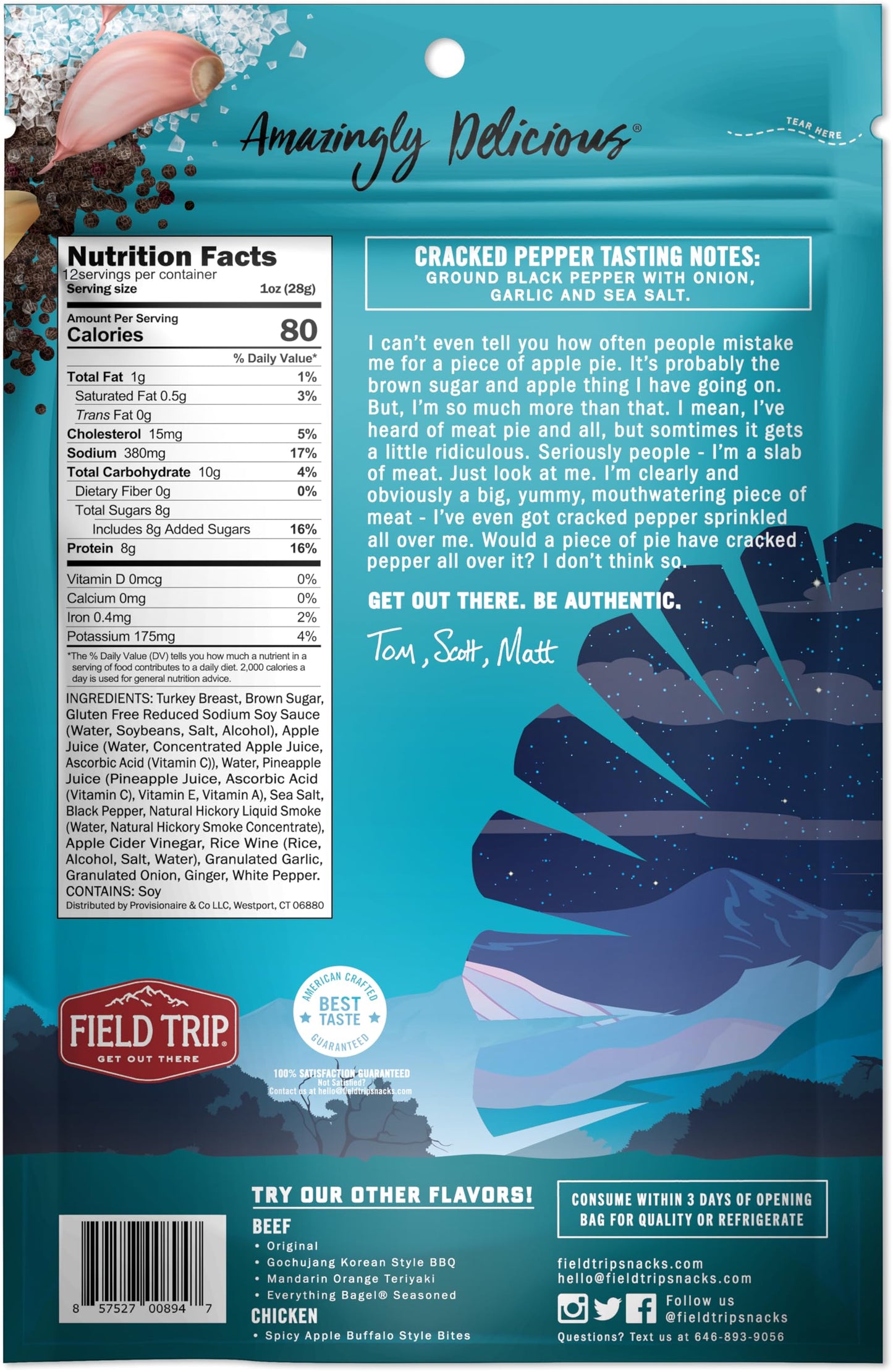 Field Trip Turkey Jerky, All Natural, Gluten Free, High Protein Snack, 12oz Bag,  ed Pepper