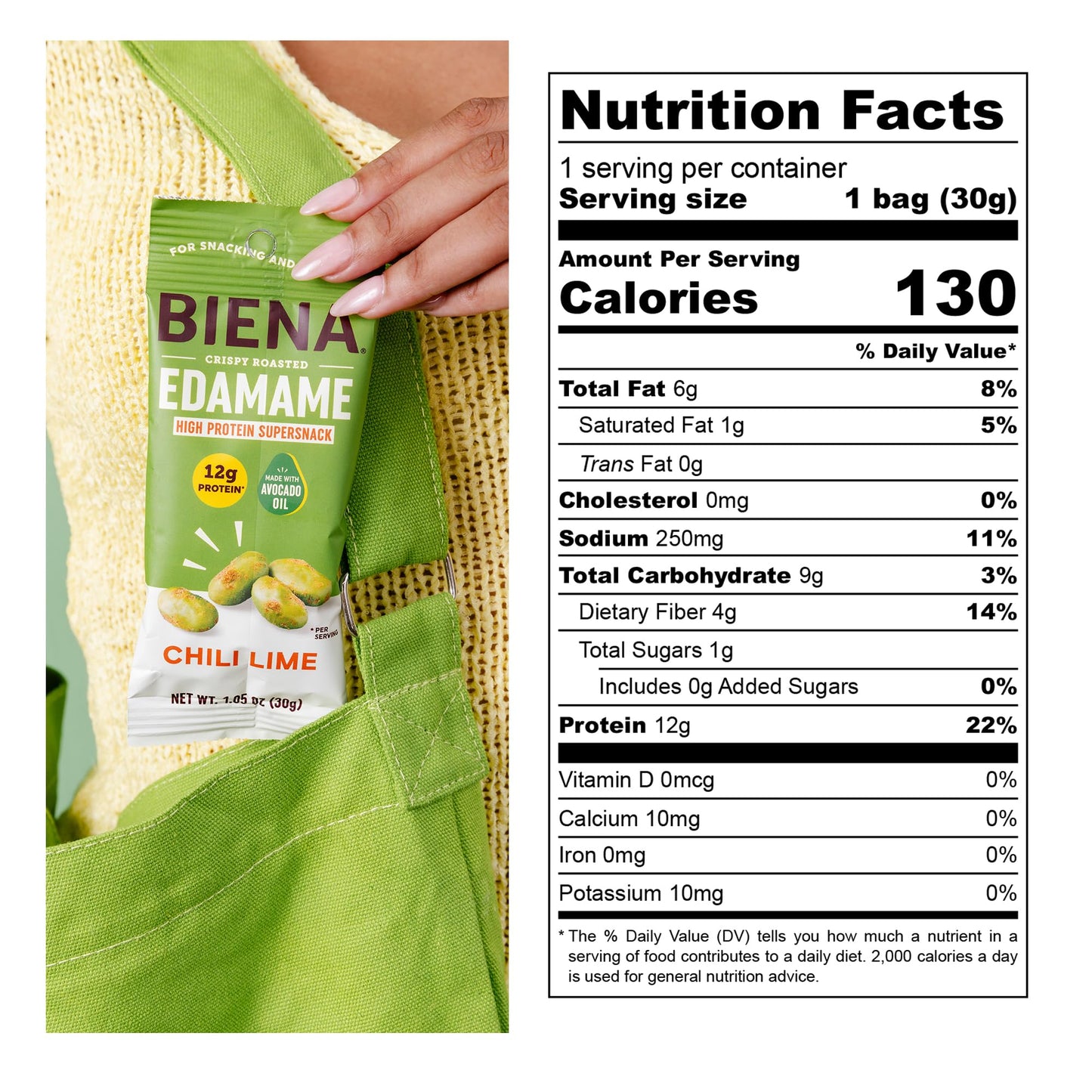 Biena Crispy Roasted Edamame Beans Snack - High Protein Low Carb Snack for Adults & Kids, 12g Protein per Serving - Made w/Avoca