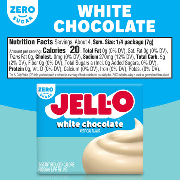 Jell-O White Chocolate Zero Sugar Instant Reduced Calorie Pudding & Pie Filling Mix, 1 oz. Box