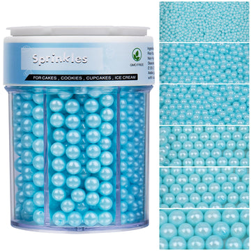 Sprinkles for Cake Decorating, 11Oz 6 Sizes Blue Pearl Sprinkles for Cake Cupcake Ice Cream Donuts Cookie Baking Toppings