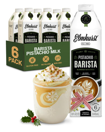 Elmhurst 1925 Pistachio Milk Barista Edition - 32 Ounce (Pack of 6) Plant-Based, Vegan, Dairy-Free, Non-GMO, Kosher, Froths for 