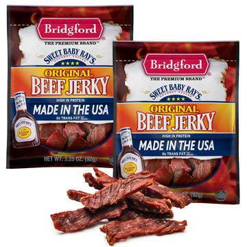 Bridgford Sweet Baby Rays Beef Jerky Original 3.25 oz Pack of 2 - Healthy High Protein Beef Jerky for Your Dietary Preferences -
